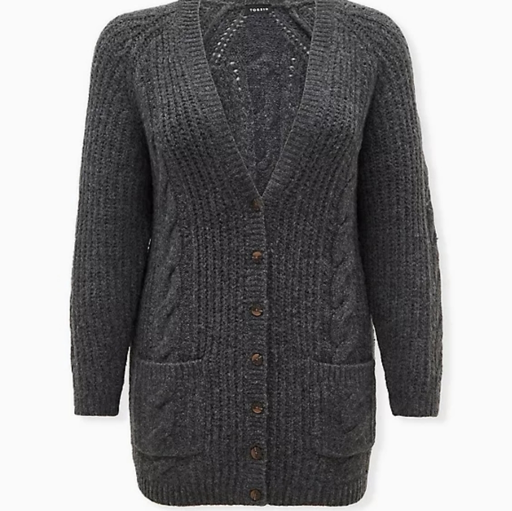 Torrid Grey Cable Knit Boyfriend Cardigan, size 2
